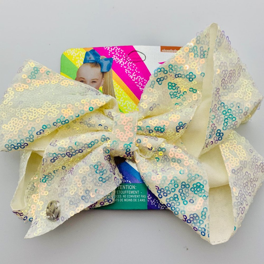 Hair Bow Jumbo 8" Cream with Sequins for Girls